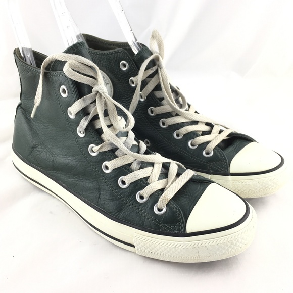 dark green leather converse